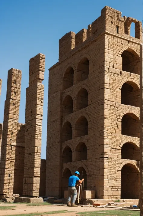 Man building an ancient tower 