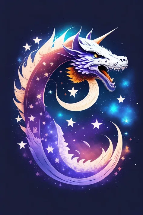 A t-shirt with Celestial Dragon, Starry sky, White background, t shirt design, rzminjornada, vectorial art