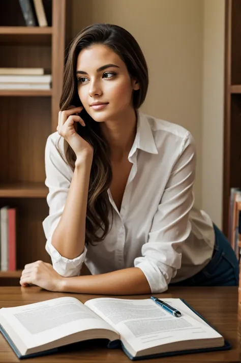 Beautiful woman studying