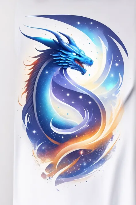 Heavenly Dragon, Starry sky, White background, t shirt design, rzminjornada, vectorial art