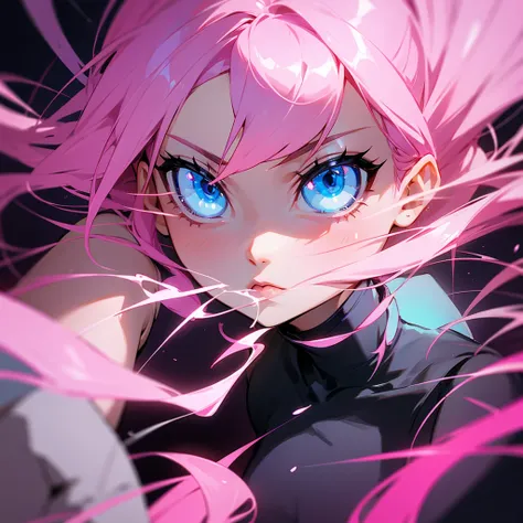 Pink-haired girl with blue eyes reaching her limit, showing all her power!