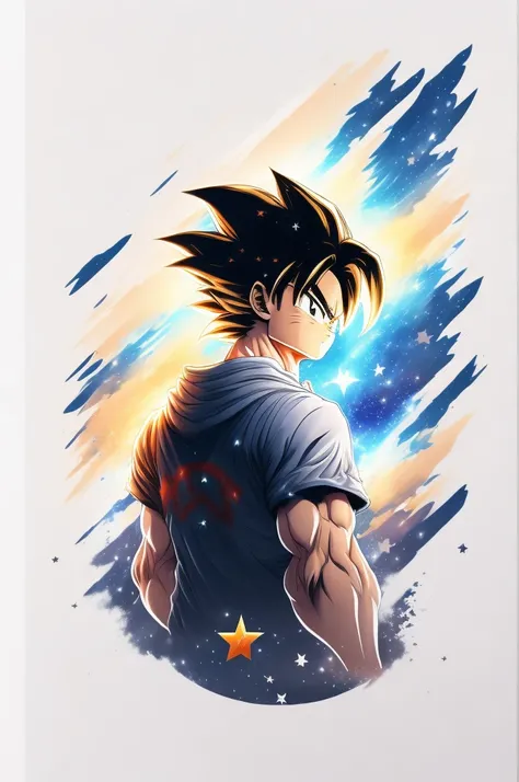 Son Goku, Starry sky, White background, t shirt design, rzminjornada, vectorial art