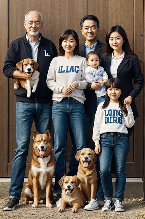 Dad with the initial A, Mom with the initial D and daughter with the initial L, all together with a dog with the initial S