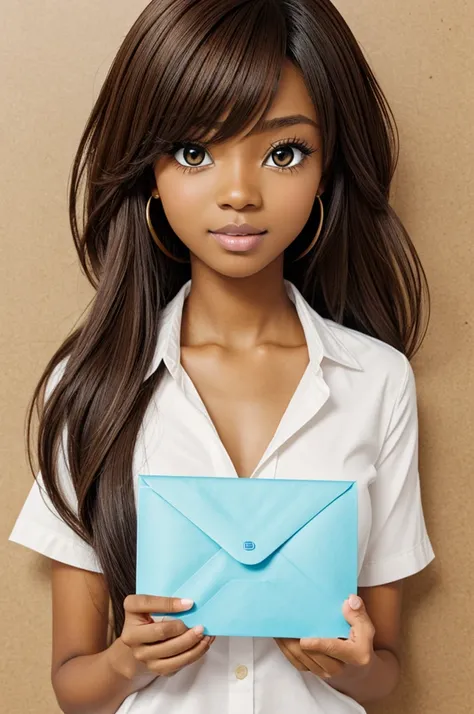 Brown skin girl anime style holding envelope
