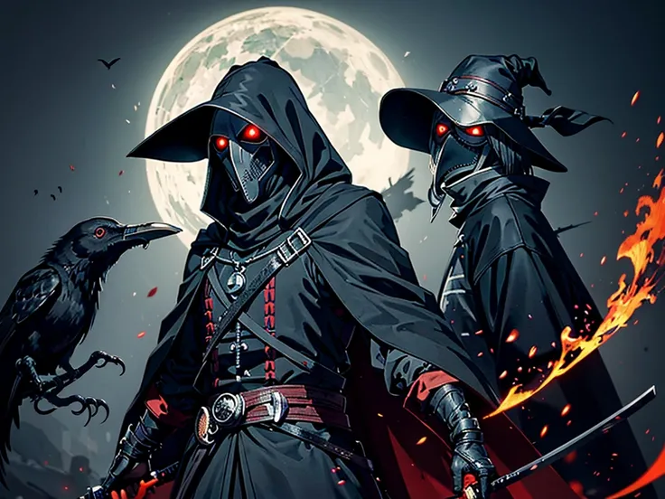 an image of a black plague doctor with a samurai look