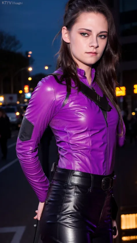 (masterpiece), (photorealistic1.4), (epiCRealLife), (lora:KateBishopFNLoRA:1.0 Purple costume), (KateBishopFNLoRA black pants), (KateBishopFNLoRA belt), (KateBishopFNLoRA black gloves), (Kate Bishop Purple Costume),, (epiCFlashPhoto), (medium height), (bow...