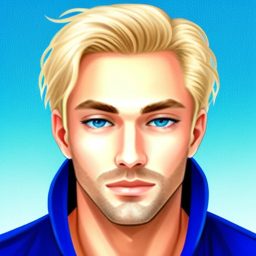 Blonde two-dimensional beautiful man blue eyes 30years old