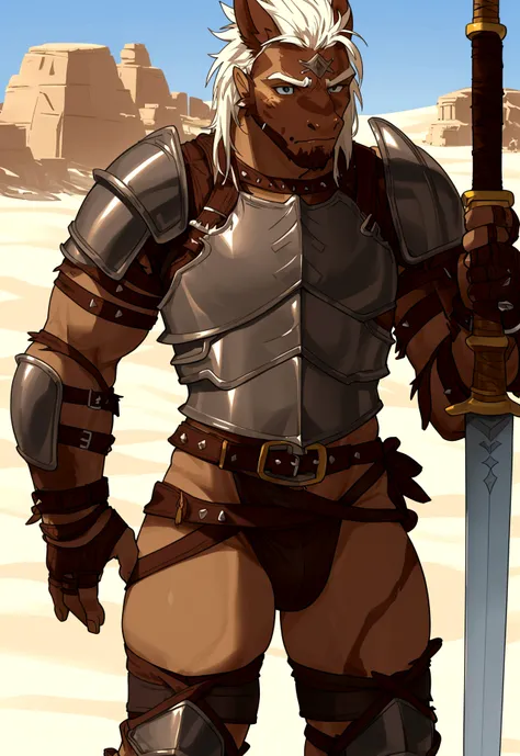 Solo Sexy young anthro scalie dragon male mercenary medieval solider, slim endomorph muscular, anthro handsome gay shorter muzzle, handsome gay model male apperance, sword scars, worn out leather skimpy armament, low on hips heavy leather belt, old very wo...