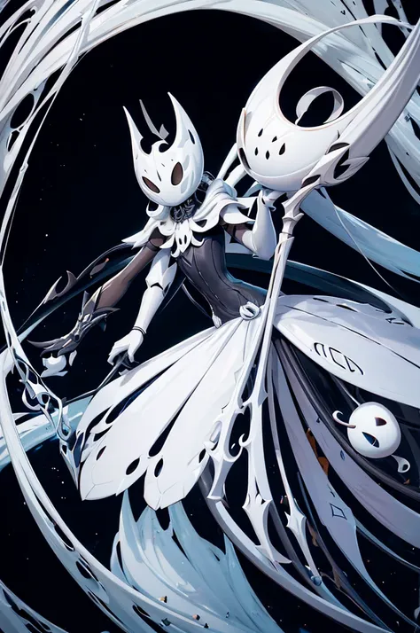 cartoon illustration of a white and black character with a sword, portrait of hollow knight, hollow knight style, the knight from hollow knight, hollow knight, hollow knight concept art, hornet from hollow knight, in style of cytus and deemo, hollow knight...