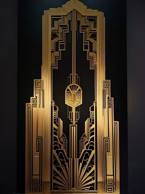 black wall with golden artdeco details. with lots of ladybugs