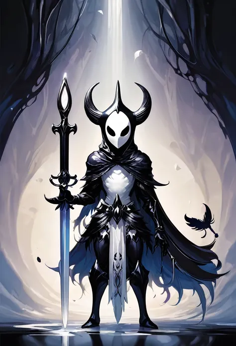 cartoon illustration of a white and black character with a sword, portrait of hollow knight, hollow knight style, the knight from hollow knight, hollow knight, hollow knight concept art, hornet from hollow knight, in style of cytus and deemo, hollow knight...