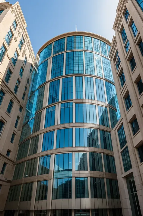 (Building seen from the outside) two stories where the first floor is very long with many windows and the second building is a glass dome
