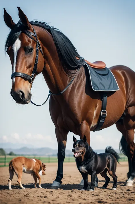 A horse with dog 