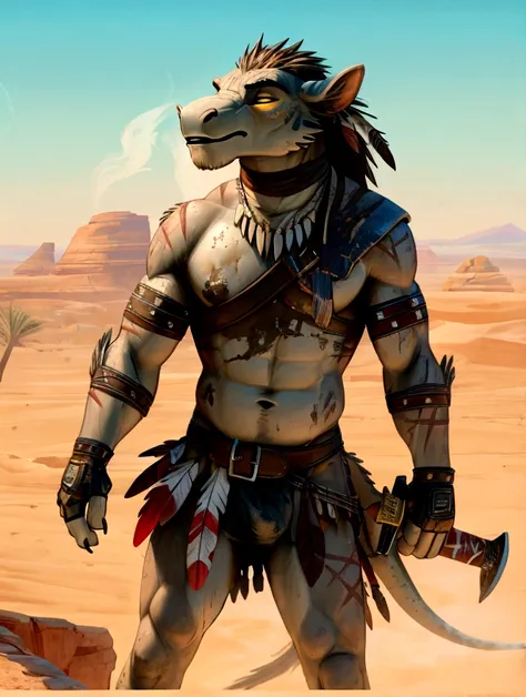 solo sexy young anthro scalie dragon male rebel desert tribal warrior, slim endomorph muscular, anthro handsome gay shorter muzz...