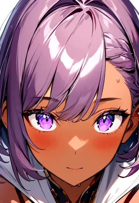 1 girl,purple eyes,tan,portrait,masterpiece,best quality,very aesthetic,absurdres 