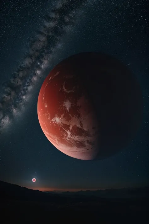 Night sky with two planets, one red and one gray