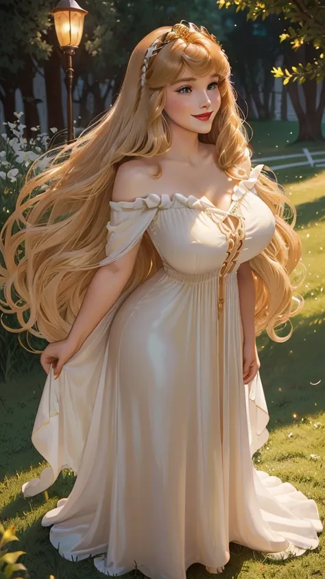 disneyaurora, 27 years old, full body view beautiful woman (((shoulder length wavy caramel blonde hair, with bangs))) defined bo...