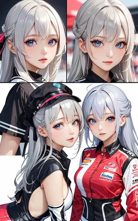 Highest quality、super high quality、16K, Breast size is random、Facial expressions are random、Location is random、 Hair color is silver hair、ポーズは座っておAssを向けている、The distance is random、Angle is from the front、Small face、Very delicate facial expressions、Delicate ...