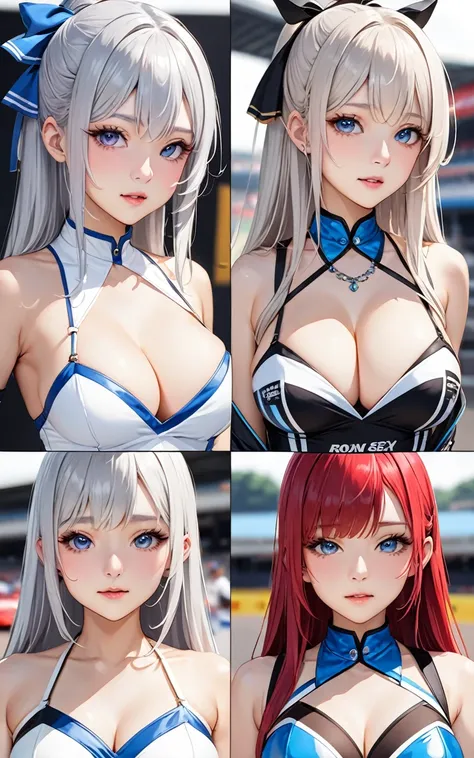 Highest quality、super high quality、16K, Breast size is random、Facial expressions are random、Location is random、 Hair color is silver hair、ポーズは座っておAssを向けている、The distance is random、Angle is from the front、Small face、Very delicate facial expressions、Delicate ...