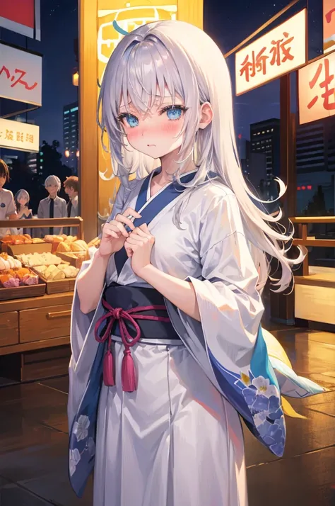 Undressing、Acme Face、Random pose、、Summer festival、Night Sky、nsfw、yukata、Semi-long hair、Silver Hair、Pale blue eyes、、Summer festival、Night Sky、、show off breasts、nose blush、1 boy、bitch、POV shooter、blush、Embarrassed look、saliva、1 boy、POV shooter、Chest grab、Sma...