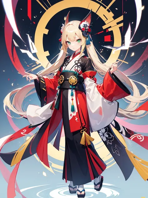 Full-body portrait、Are standing、True Face、woman、Foreigners、Blonde、Twin tails、Green Eyes、Onmyoji、Onmyojiの服