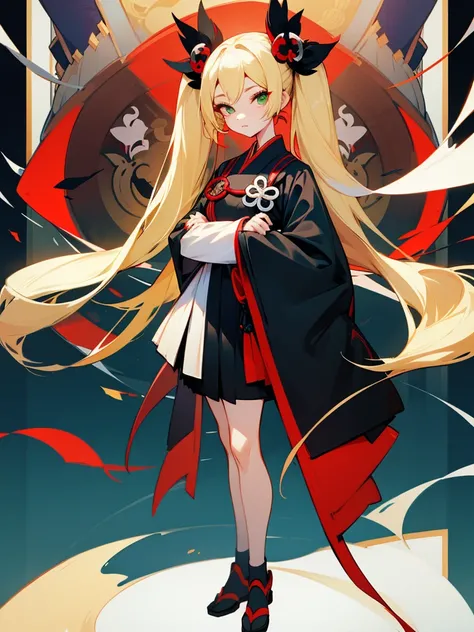 Full-body portrait、Are standing、True Face、woman、Foreigners、Blonde、Twin tails、Green Eyes、Onmyoji、Onmyojiの服