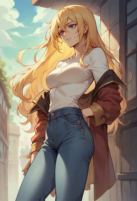 Megurine Luka smiling casual clothes jeans