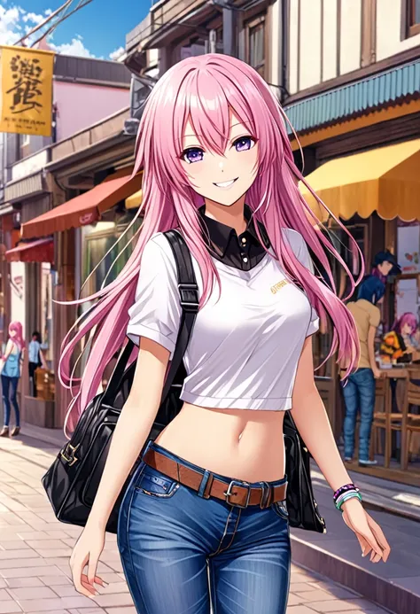 Megurine Luka smiling casual clothes jeans