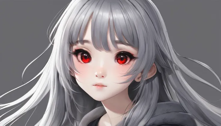 Teen Girl Characters。gray hair color、Glowing red eyes、Long Hair、There is a mole under the left eye。On a transparent background、Depict people only。