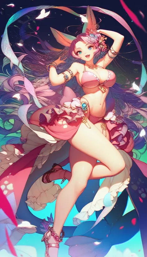 a kemono shark goddess, wearing a pink bikini, hourglass figure, big breasts, dancing underwater with a joyful expression, hyper realistic, 8k, ultra-detailed, cinematic lighting, vibrant colors, stunning, beautiful, elegant, fantasy, magical, surreal
