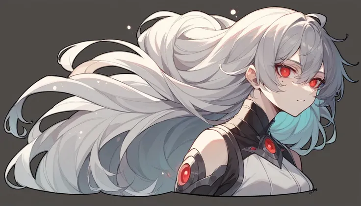 Teen Girl Characters。gray hair color、Glowing red eyes、Long Hair、There is a mole under the left eye。On a transparent background、Depict people only。