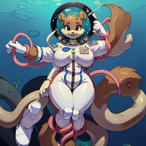 (masterpiece), ((perfect anatomy)), (high res), (4k), squirrel, huge breast, wide hips, (((astronaut suit))), underwater, happy,...