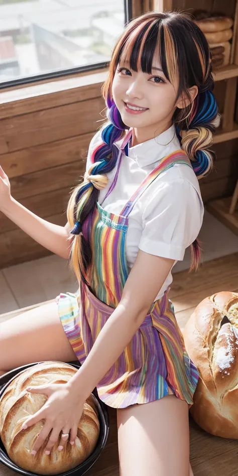 Fluid organization:1.6), 本当に野生の髪を持つ一人のbeautiful女の子, (Colorful wavy hair:1.2),( Two long braids:1.2), (Long wild hair:1.2), (Multicolored Hair: 1.9),可愛いsmile
パン屋販売スタッフ、(((Low - Angle:1.4)))、((One hand raised))、((She is wearing a colorful and pop blouse and ...