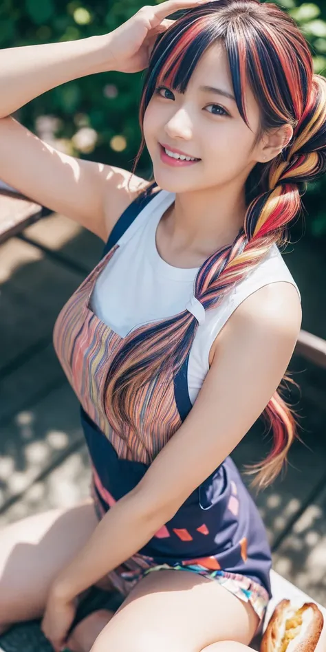 Fluid organization:1.6), 本当に野生の髪を持つ一人のbeautiful女の子, (Colorful wavy hair:1.2),( Two long braids:1.2), (Long wild hair:1.2), (Multicolored Hair: 1.9),可愛いsmile
パン屋販売スタッフ、(((Low - Angle:1.4)))、((One hand raised))、((She is wearing a colorful and pop blouse and ...