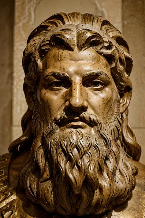 Face of a Greek statue with a beard looking like Zeus