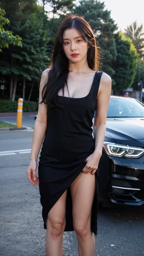 (1girl)、top-quality、​masterpiece、超a high resolution, (photorealsitic:1.4)、raw photo、glowy skin、(car park outdoor as a background...