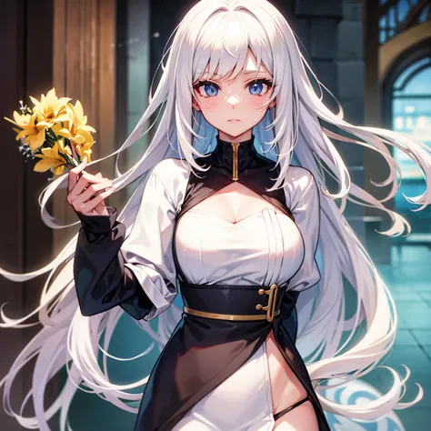 Anime girl with white hair and big 