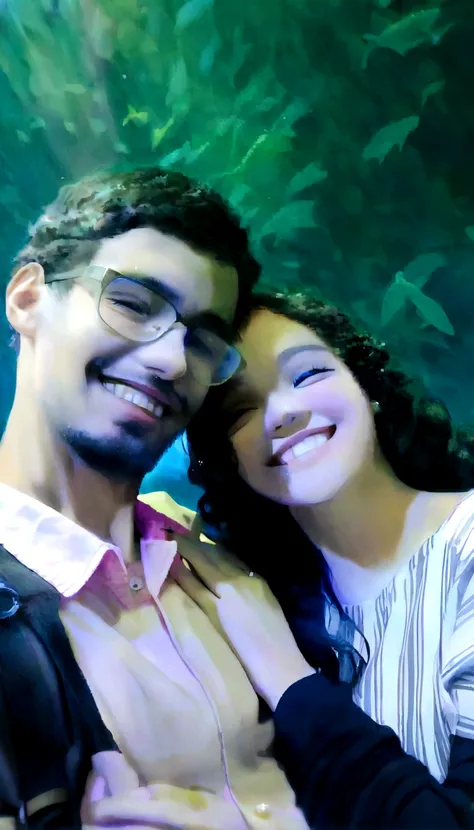 Couple smiling in aquatic background 