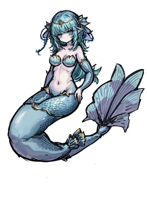 1girl ,baby blue,mermaid, full of gills, (mermaid tail), mermaid scales, mermaid ears, mermaid accessories , (masterpiece, best quality), full body,  alone, huge breasts, happy