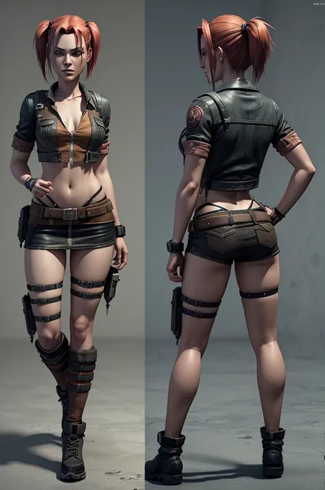 3D Badass Character 3D Silent Hill - VI - Jinx - Arcane, Side And Front View Isolated no estilo Fallout, Render in Unreal Engine