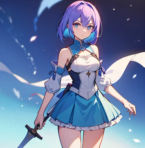 an animated character is in the background of a video game screener and an image of a girl in an with a sword on her shoulder and her breasts spread out