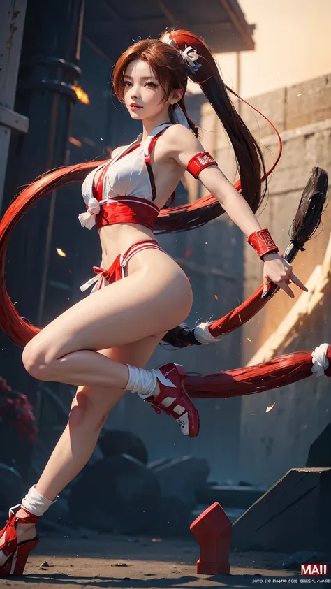 (Mai Shiranui:1.3),__Body parts__, Official Art, 8k unit wallpaper, she&#39;sheの側面を見せている, Sideways pose, Very detailed, beautiful, masterpiece, Ultra HD Photos, high quality, Ultra-high resolution, Realistic, sunlight, smile, Elegant Dresses, jewelry, beau...