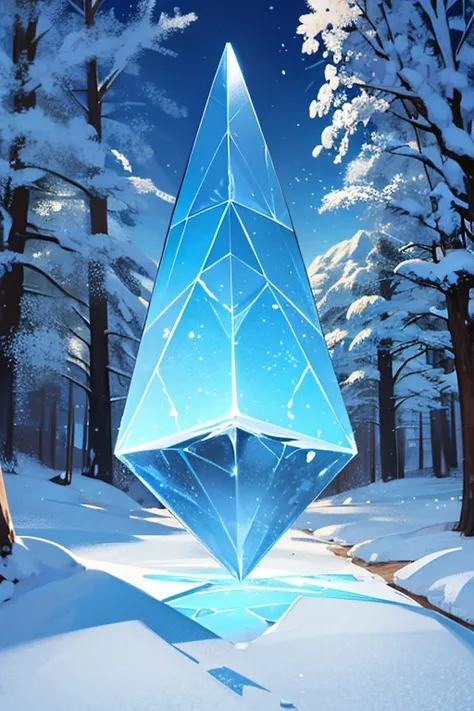 A triangle shape of ice heading towards a tree 