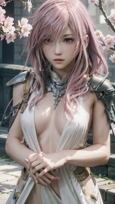 (masterpiece, Highest quality:1.3)
Lightning FF13, 1 girl, alone, Long Hair, Pink Hair、Completely naked、All Nude、Sweat all over the body、prison、Hold your head with both hands、Cherry tree in full bloom、garden