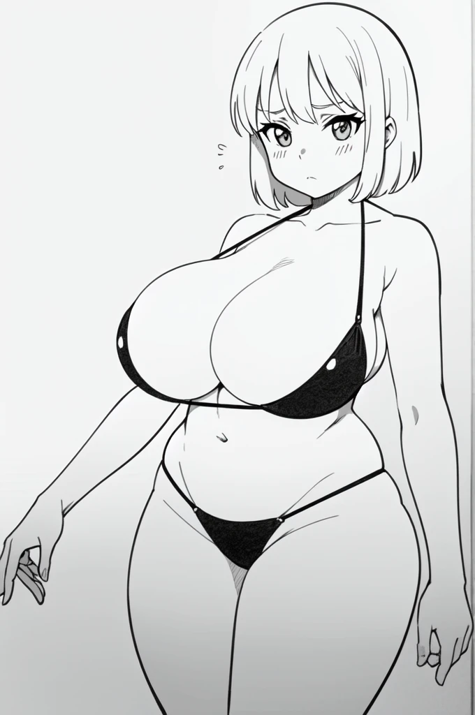 lineart, monochrome, sexy pose, clean anime outlines, perfect lineart, clean lineart, extremely fine ink lineart, simple lineart, beautiful line art, anime style drawing, thick black lineart, black and white manga style, pin on anime, huge tits, strap line...