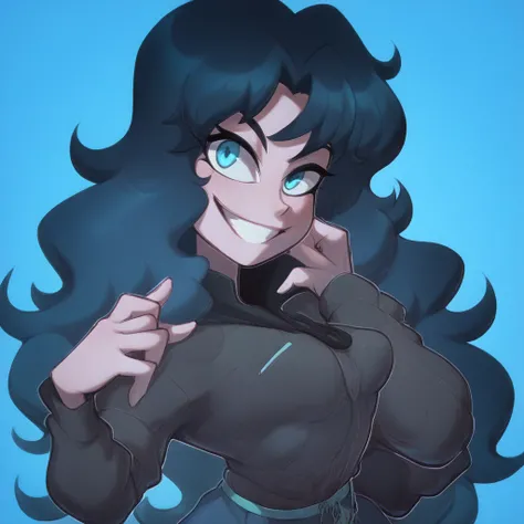 Ralph Bakshi Style, Curvy blue eyed girl with long wavy black hair and small breasts, (extreme nsfw), lewd