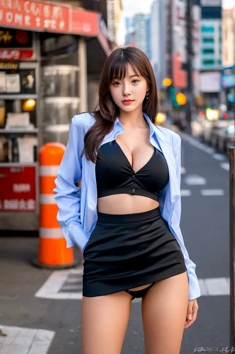 a 17 year old girl, she is the most beautiful actress in the world, the perfect body proportions of this girl, she is wearing the tight blazer on the formal shirt thats worn on her large breasts, her crotch area of the panties are hardly hidden by the shor...