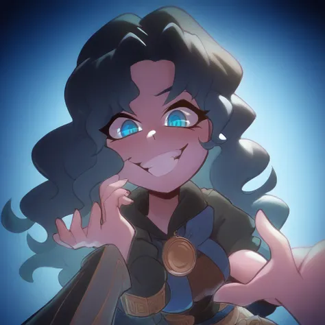 Ralph Bakshi Style, Curvy blue eyed girl with long wavy black hair and small breasts standing over viewer, (extreme nsfw)3.0, lewd3.0, (upward camera angle), pov, 