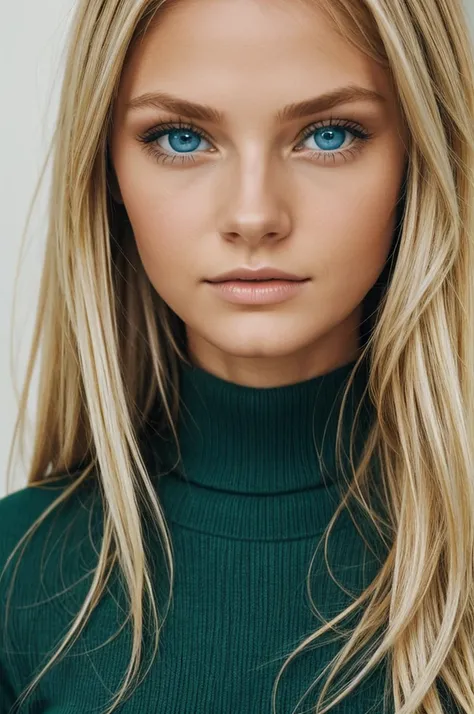 Blonde with blue eyes with dark green