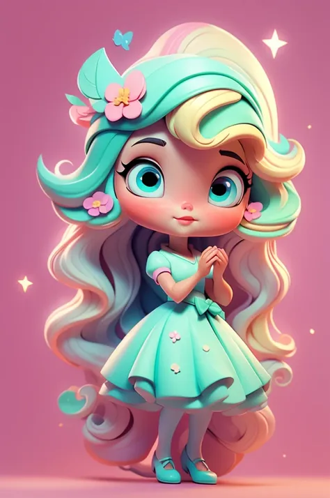 imagem de alta qualidade de uma boneca chibi Ariana Grande: boneca chibi ,illustration,detalhes delicados,Pose encantadora,lovely expression,cores suaves,roupa bonita,cabelos intrincados,beautiful eyes and lips,melhor qualidade,ultra-detalhado,fotorrealist...